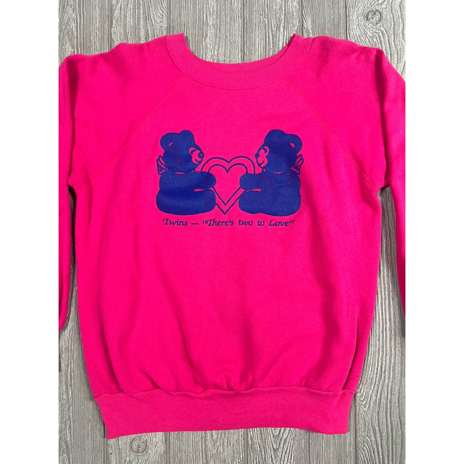 Twins VINTAGE Pannill Sweatshirt Women’s L Maternity 80s Pink Graphic Print “There’s More Two Love” Size L / US 10 / IT 46 - 2 Thumbnail