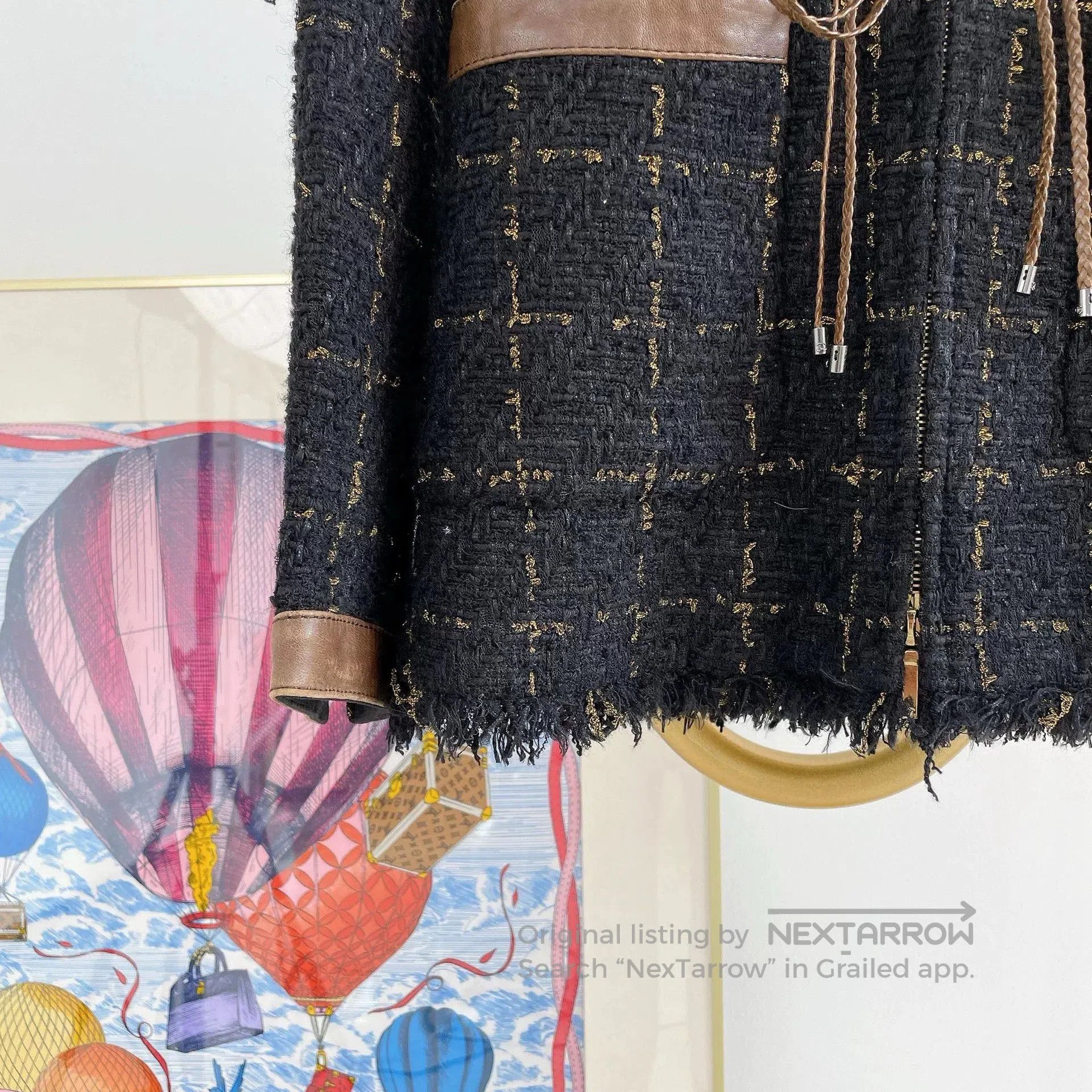 Chanel CHANEL Black Brown Crop Belted Coat. Size US S / EU 44-46 / 1 - 5 Thumbnail