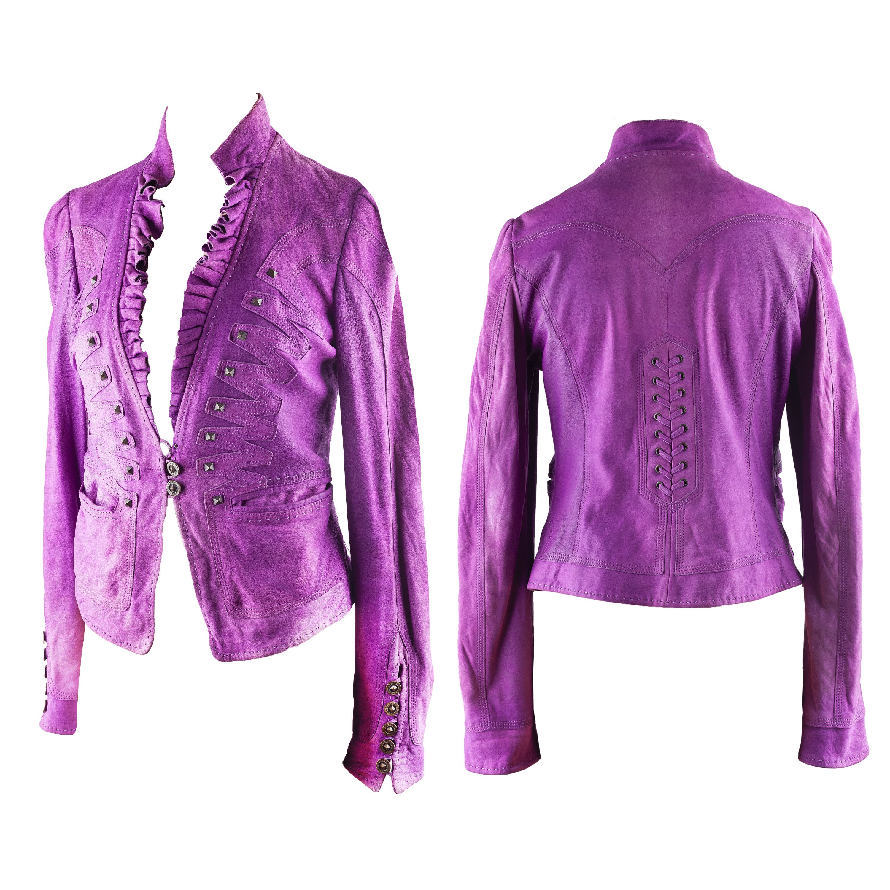 Just Cavalli Just Cavalli Purple Suede Leather Vintage Jacket (S) Size S / US 4 / IT 40 - 1 Thumbnail