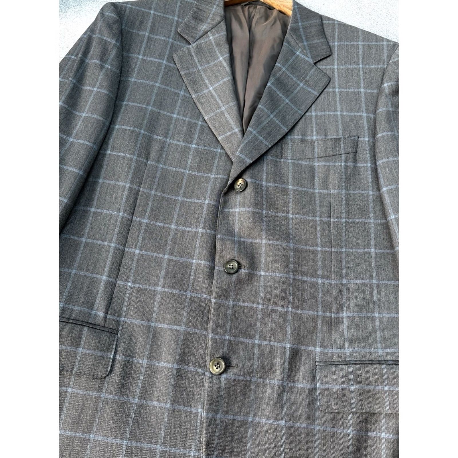 Canali CANALI Men’s Gray Windowpane Woolmark Blazer Sport Coat Jacket L Canali Gray Wool Jacket Men’s Suit Coat Blazer 52 Italy Mens Wool Blazer Size 42R - 5 Thumbnail