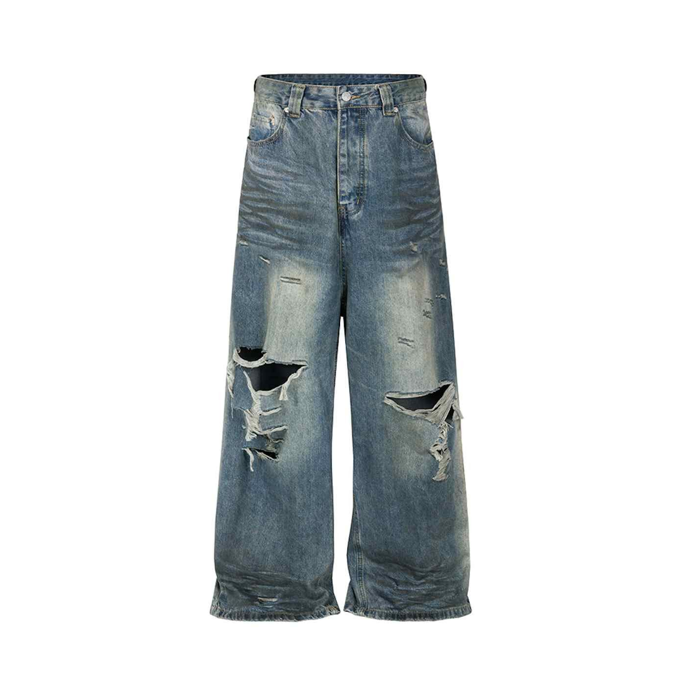 Japanese Brand Custom Distressed Ripped hole baggyJeans Size US 34 / EU 50 - 1 Thumbnail
