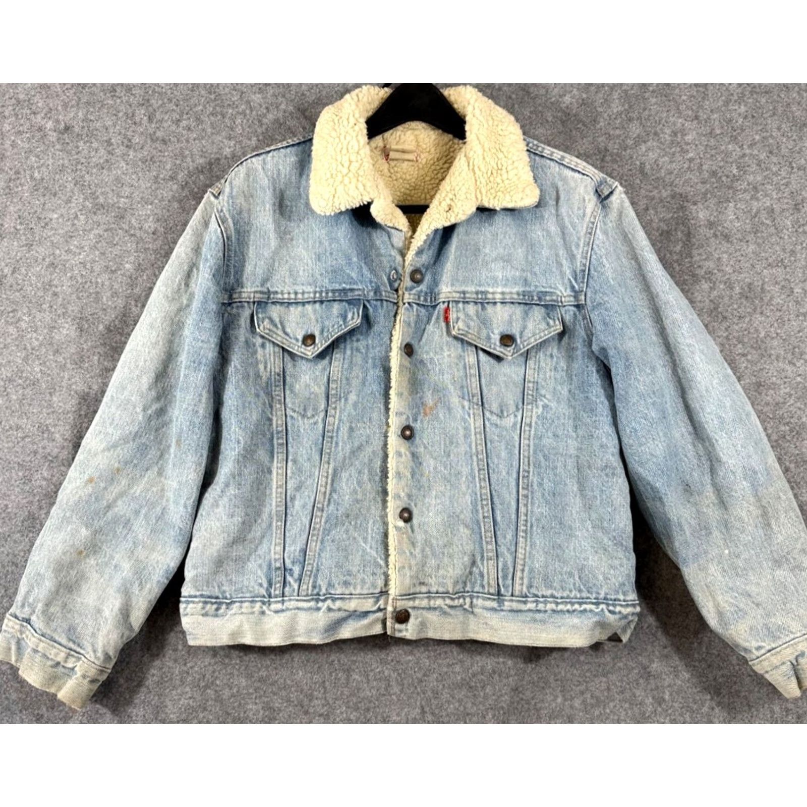 Levi's VINTAGE Levi’s Trucker Jacket Mens S Blue Denim Sherpa Fleece Weathered 1980s Button Front Regular Size S Mens Jacket Blue 80s Outdoor Weathered Size US S / EU 44-46 / 1 - 2 Thumbnail