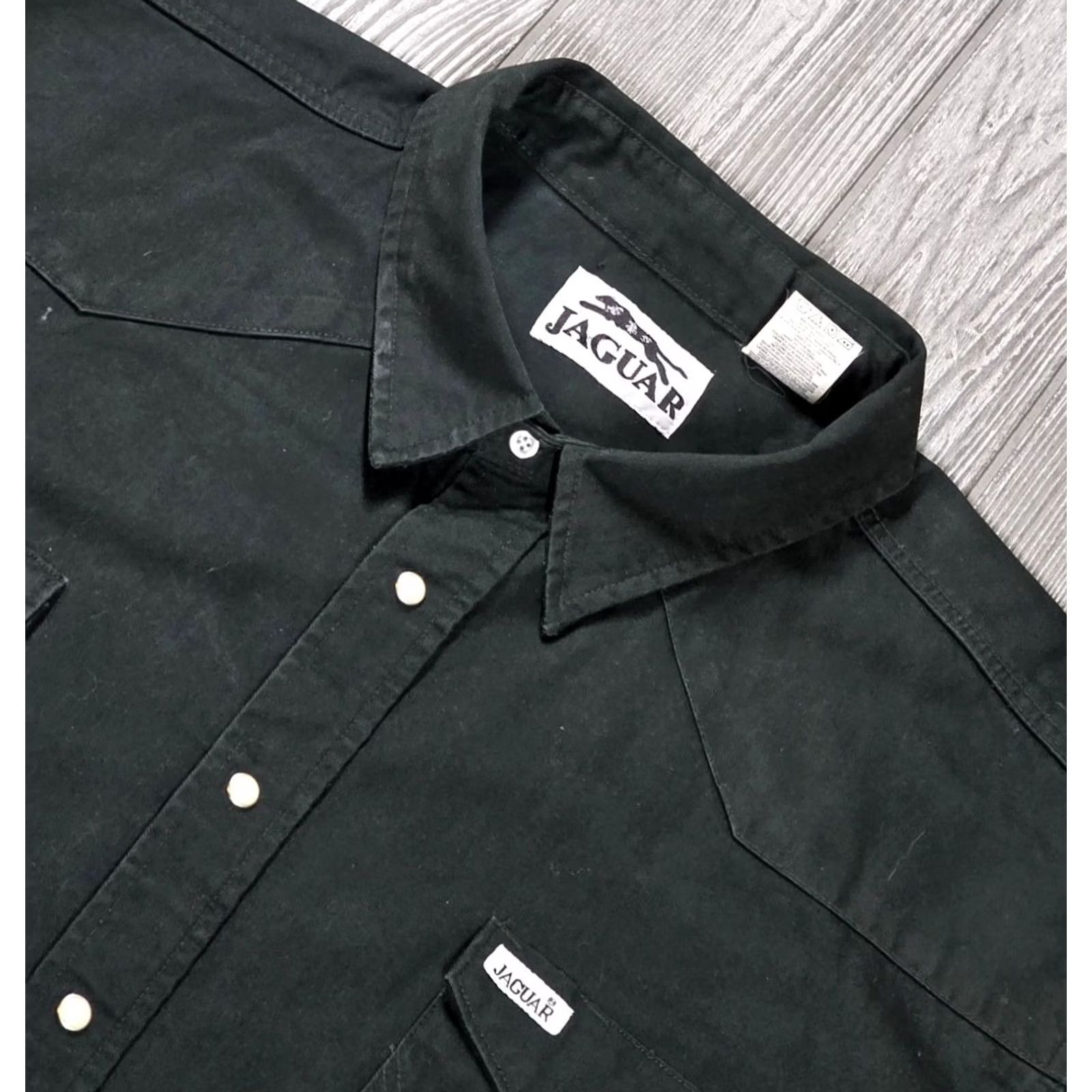 Vintage Jaguar Shirt Mens 4XL Dark Gray Twill Long Sleeve Western Snap Heavy Workwear Shirt Size US XXL / EU 58 / 5 - 7 Thumbnail