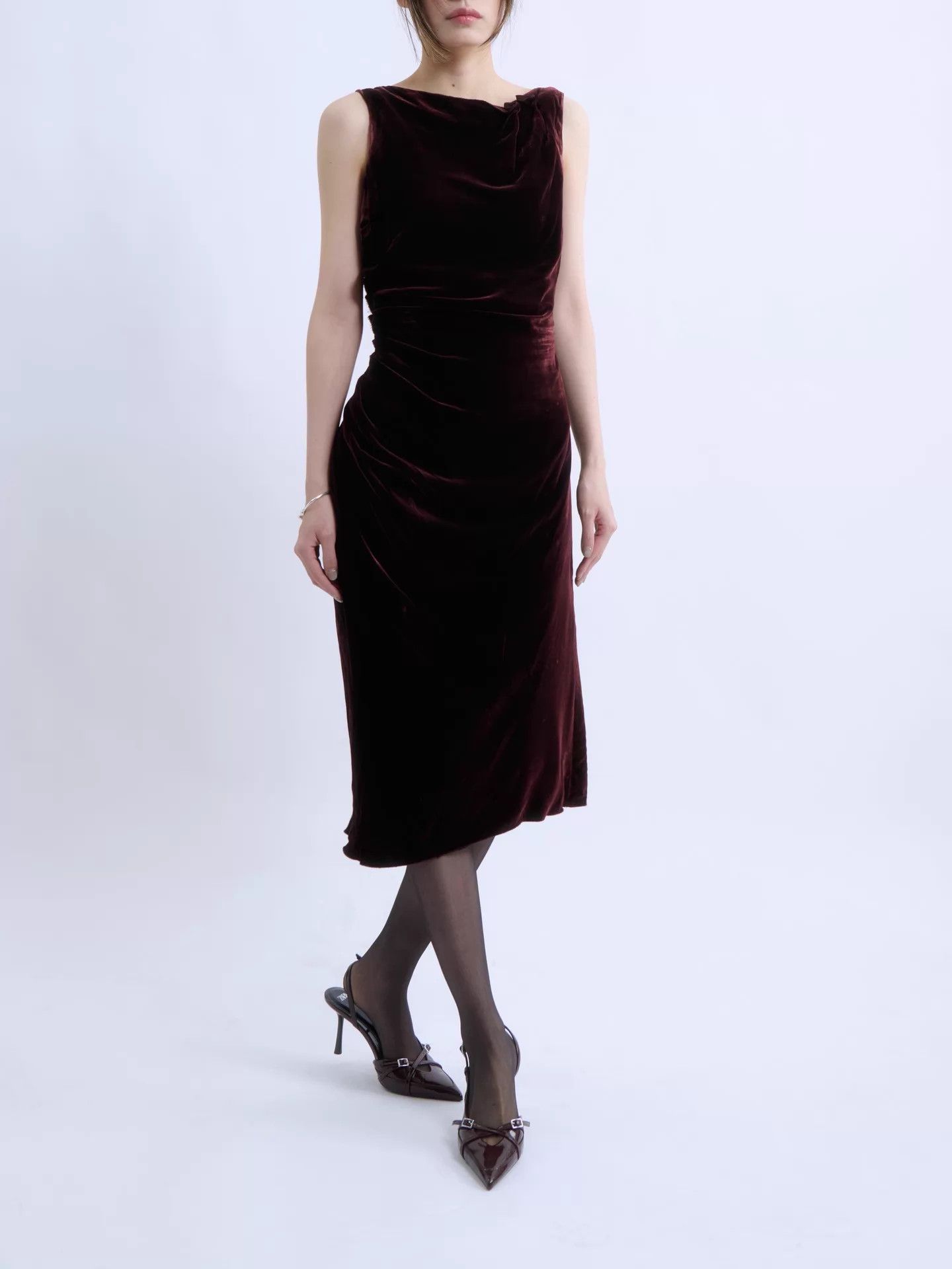 Prada PRADA Wine Red Velvet Asymmetric Pleated Dress Size S / US 4 / IT 40 - 1 Thumbnail