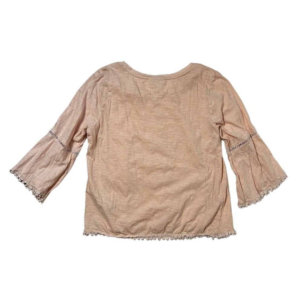 Designer Style & Co l Pink Cotton Crochet Trim Bell Sleeve Top Small Size S / US 4 / IT 40 - 5 Thumbnail