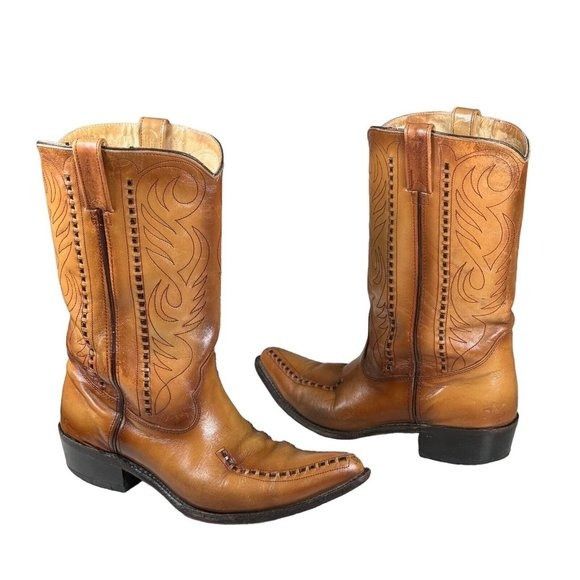 Genuine Leather × Vintage Vintage Double-H Cowboy Western Boots USA Made Patina Saddle Size US 10.5 / EU 43-44 - 1 Thumbnail