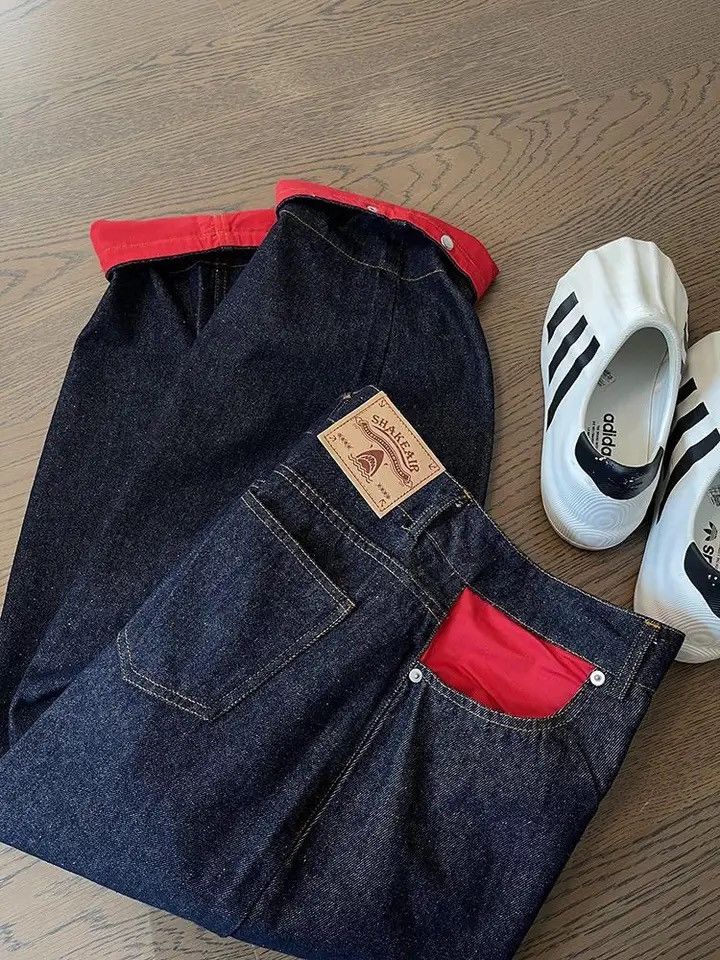 Japanese Brand × Jean Avant garde colorblock loose baggy jeans pants Size US 31 - 6 Thumbnail