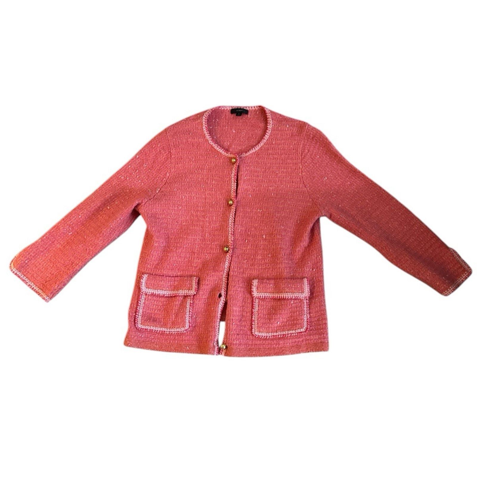 J.Crew J. CREW SWEATERS MERINO WOOL PINK WITH GOLD BOTTONS SZ L Size L / US 10 / IT 46 - 3 Thumbnail
