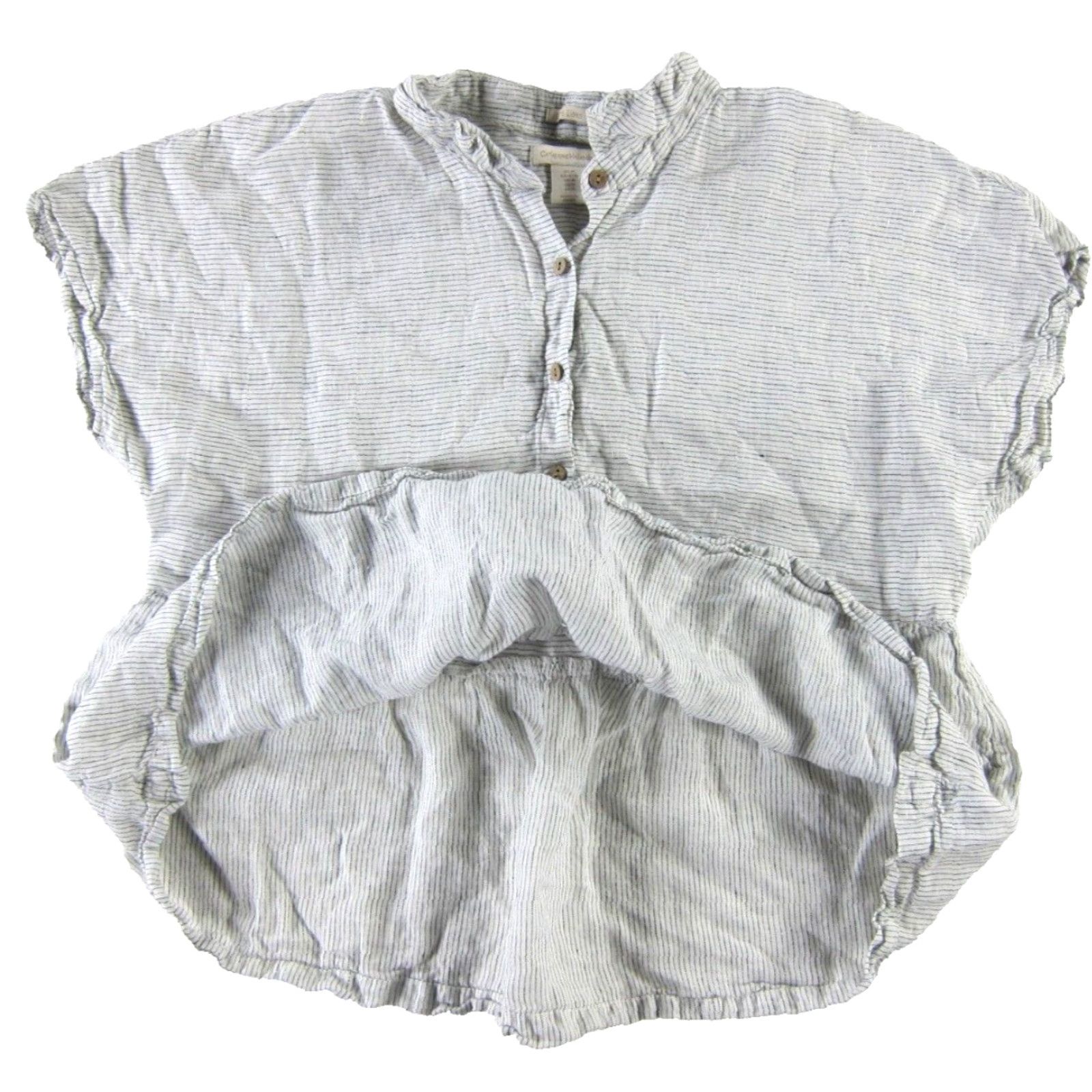 Vintage Catherine Malandrino 100% Linen Ivory Black Stripe Collared Tunic Blouse Medium Size M / US 6-8 / IT 42-44 - 5 Thumbnail