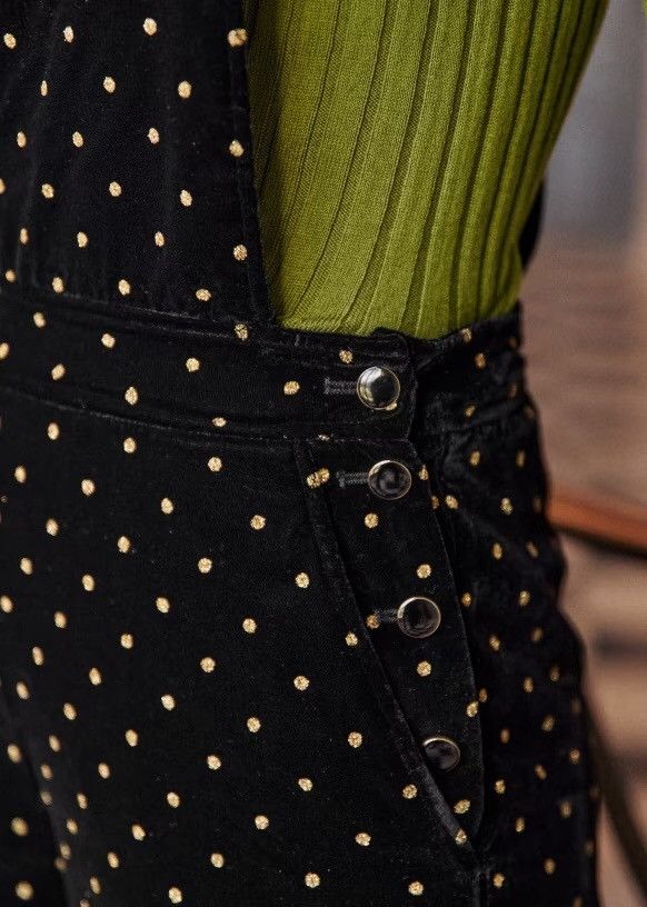 Sezane SEZANE Velvet Gold Polka Dots Jumpsuit Womens Size EU 38 Size 27" / US 4 / IT 40 - 5 Thumbnail