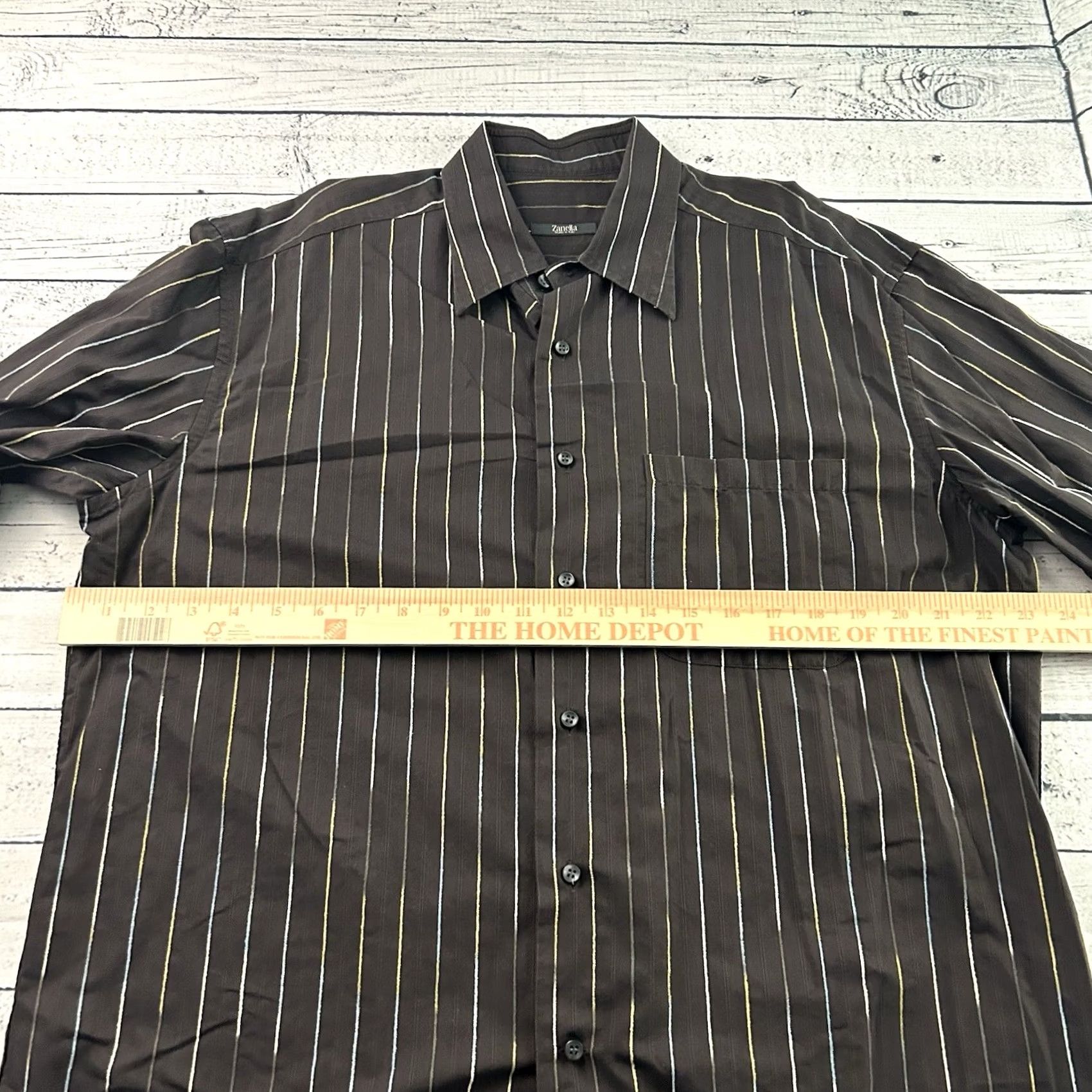 Zanella Zanella Shirt Button-Up Striped Long Sleeve Men's Large Brown Italian Cotton Size US L / EU 52-54 / 3 - 4 Thumbnail