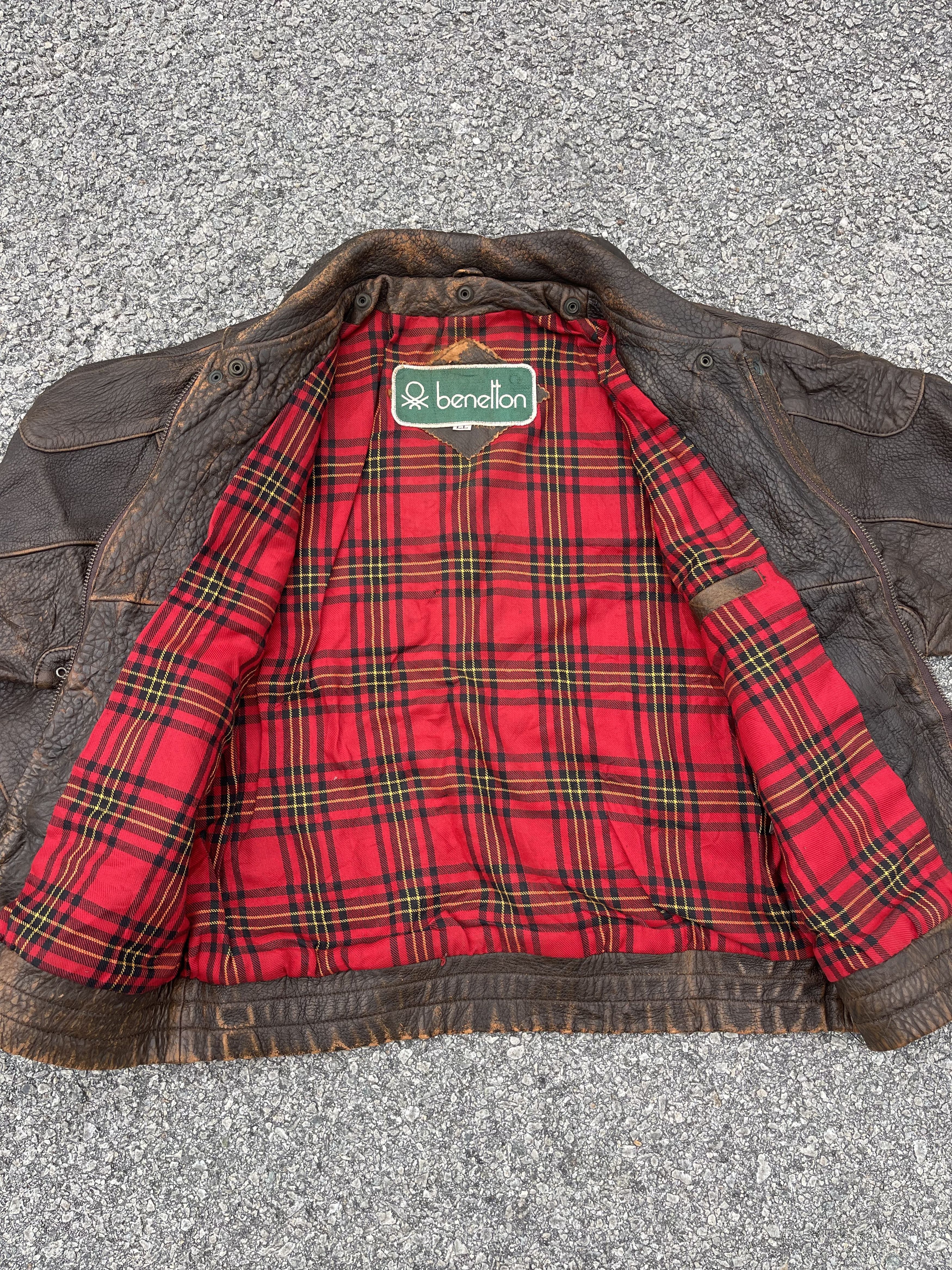 Benetton × United Colors Of Benetton Vtg Benetton Ultra Heavy Leather Jacket Size US XL / EU 56 / 4 - 12 Thumbnail