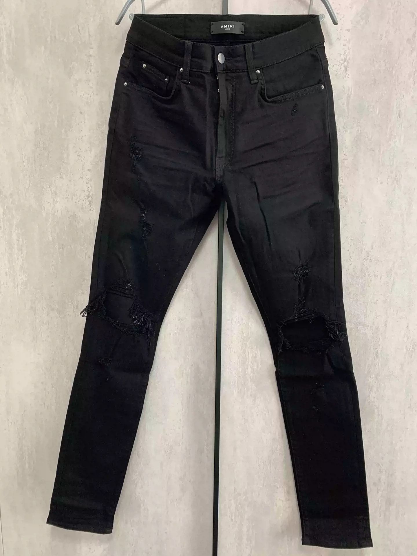 Amiri Double Knee Destroyed Black Skinny Jeans-2506