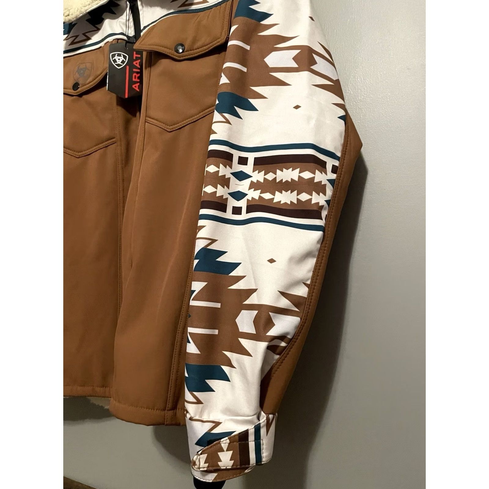 Ariat Ariat Jacket Men’s M Softshell Leather Sherpa Aztec Brown Motorcycle Cowboy NWT Size US M / EU 48-50 / 2 - 7 Thumbnail