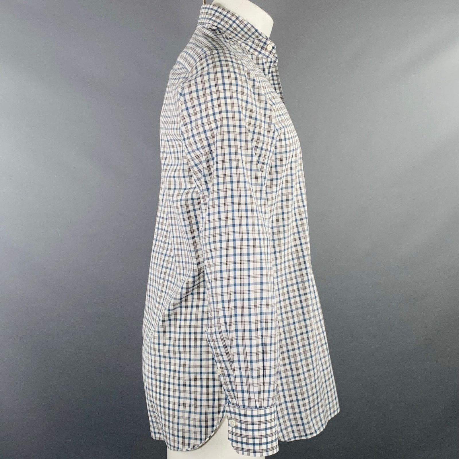 Isaia White Green Plaid Cotton Spread Collar Long Sleeve Shirt Size US M / EU 48-50 / 2 - 3 Thumbnail