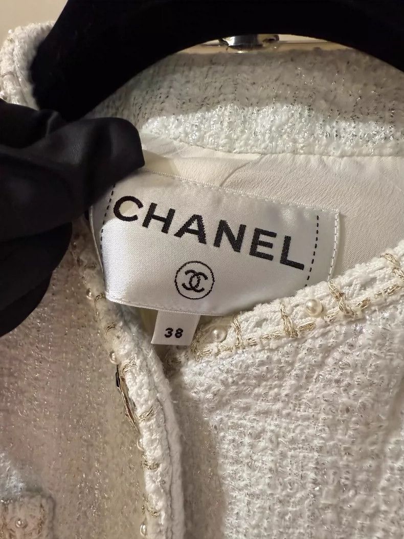Chanel Chanel 23S white and silver twill soft tweed long coat Size XS / US 0-2 / IT 36-38 - 5 Thumbnail