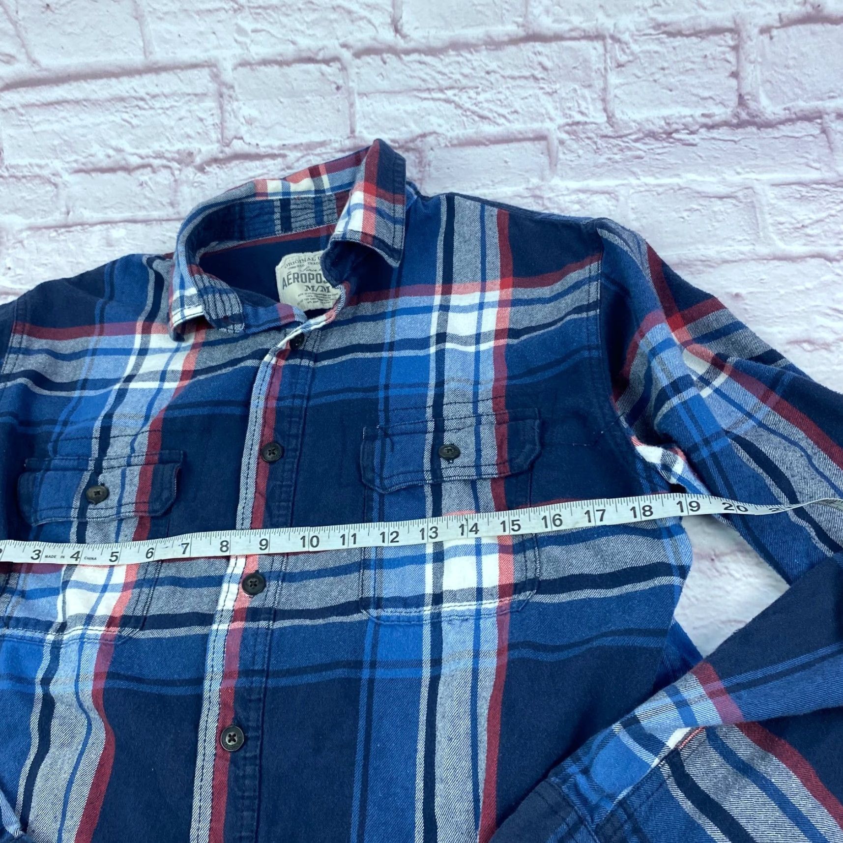 Aeropostale Aeropostale Mens Button-Up Shirt Long Sleeve Plaid Blue 100% Cotton Medium Size US M / EU 48-50 / 2 - 6 Thumbnail