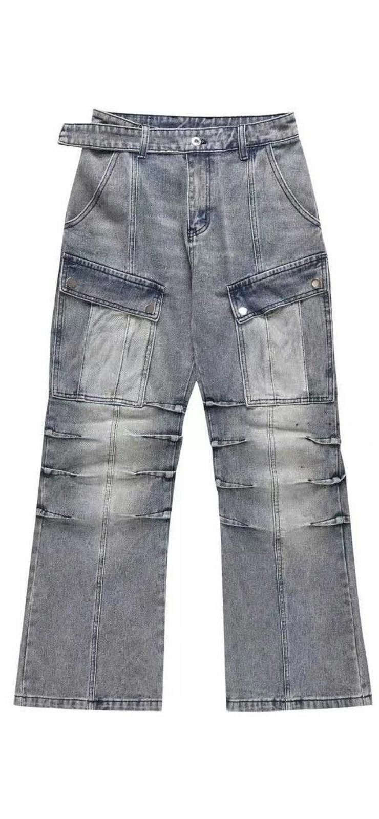 Japanese Brand Opium Ribbed Wide Leg Cargo Denim Jeans Size US 32 / EU 48 - 6 Thumbnail