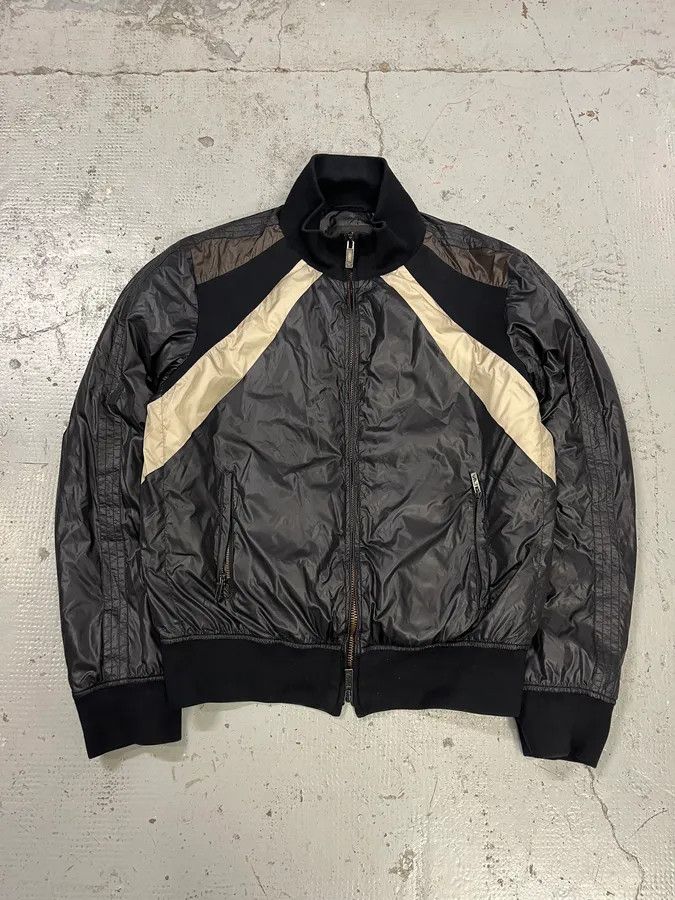 Emporio Armani Cream Stripes Black Windbreaker Bomber Jacket