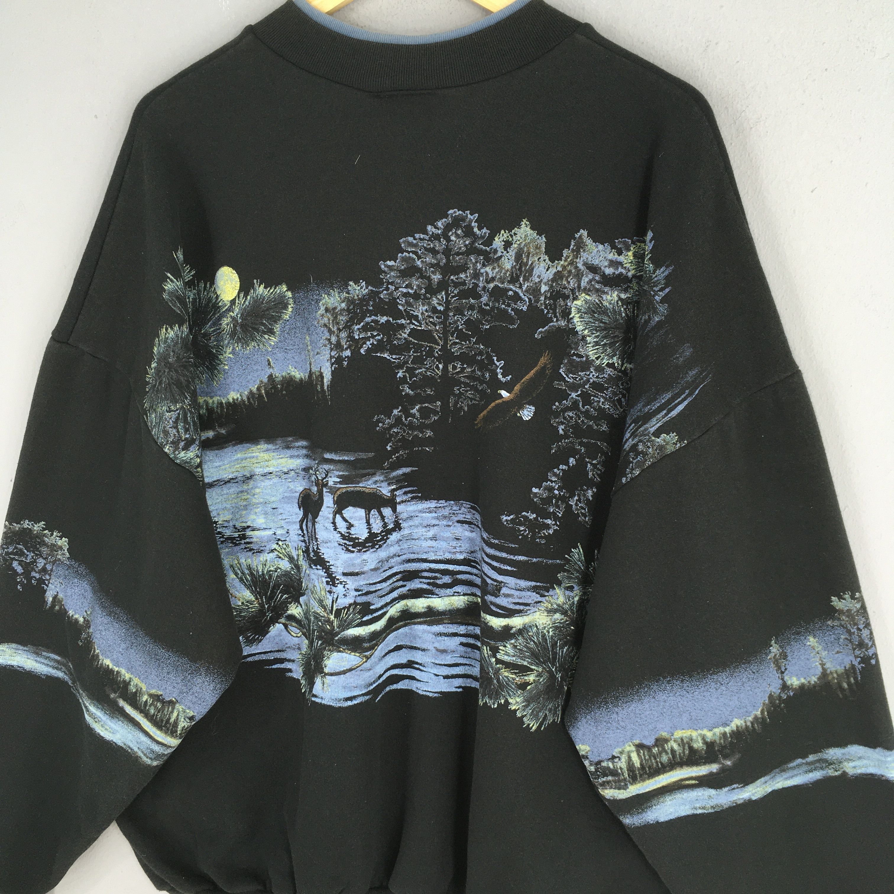 Habitat Vintage Eagles Bald Black Henley Sweatshirt 3XLarge Size US XXL / EU 58 / 5 - 10 Thumbnail