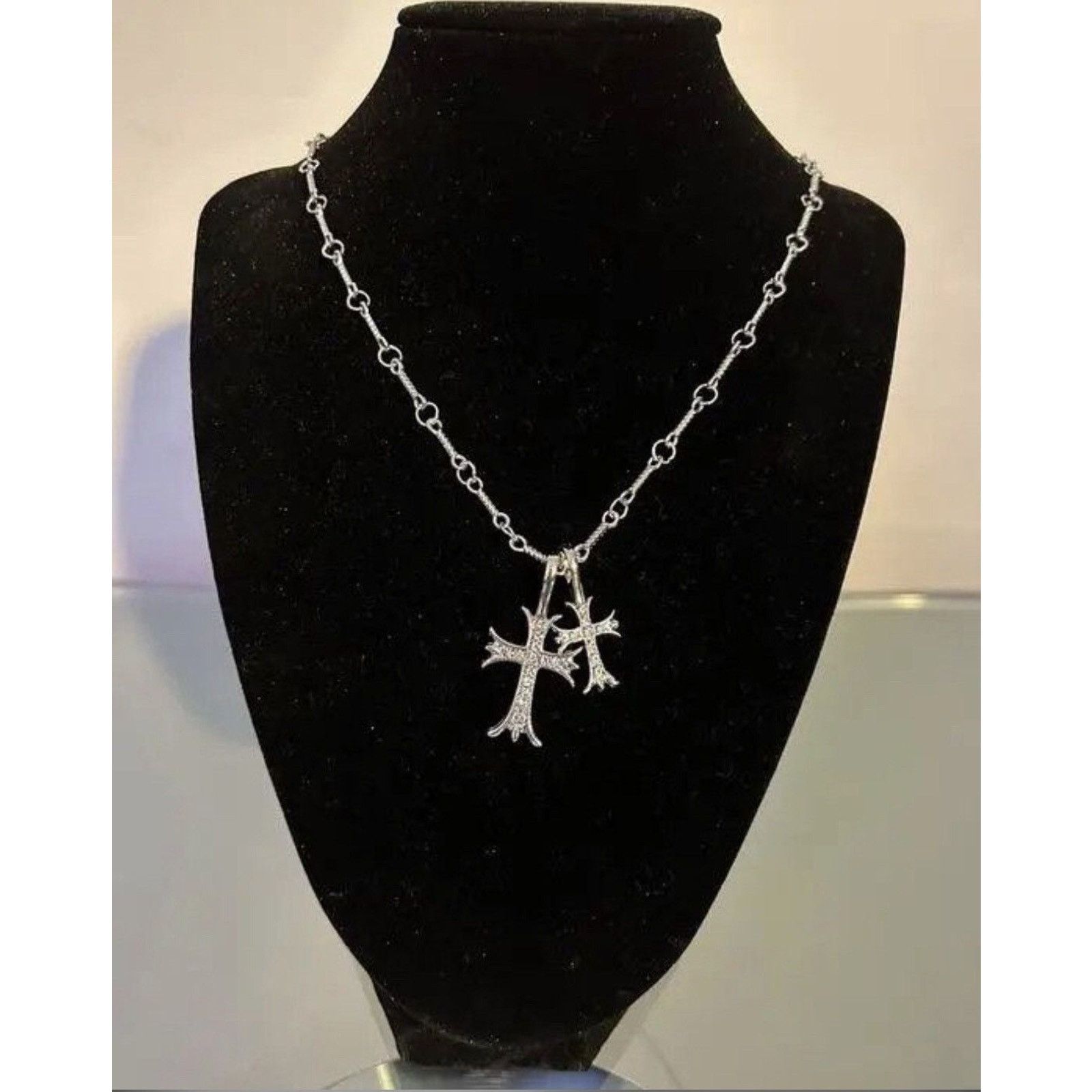 Jewelry Double Cross Necklace Punk Gothic in Silver, Men's