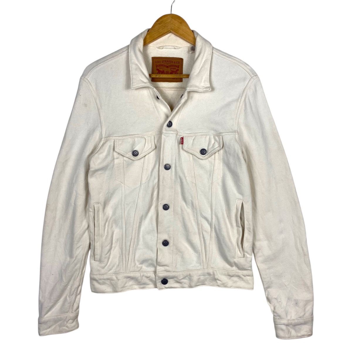 Levi's × Vintage 💥 WHITE 00 LEVIS BUTTON TRUCKER JACKET BIKER STYLE Size US S / EU 44-46 / 1 - 2 Thumbnail