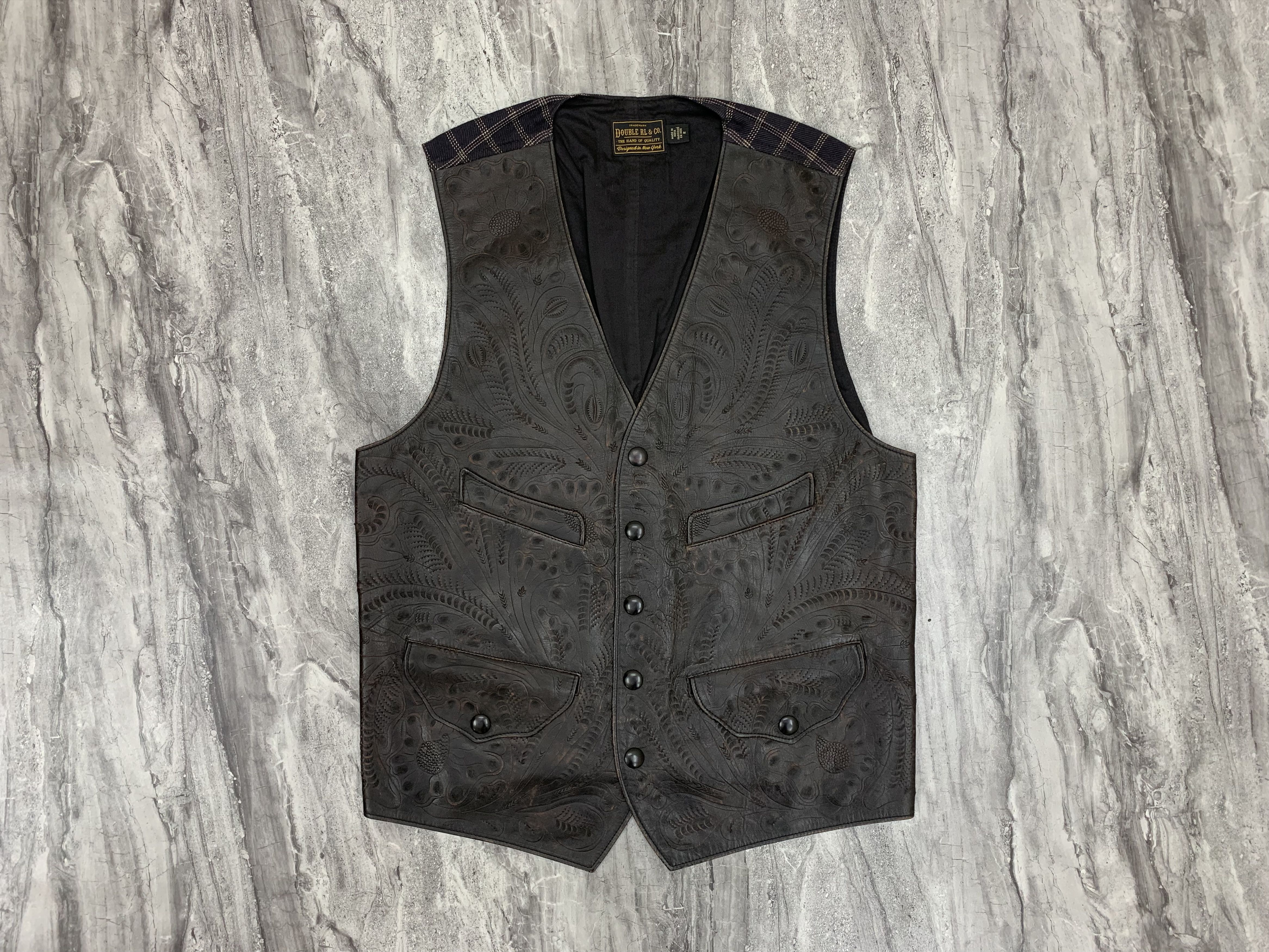 RRL Ralph Lauren × Ralph Lauren × Vintage Double RL Hand Tooled Leather Vest RRL Western Cowboy Gilet Size US M / EU 48-50 / 2 - 4 Thumbnail