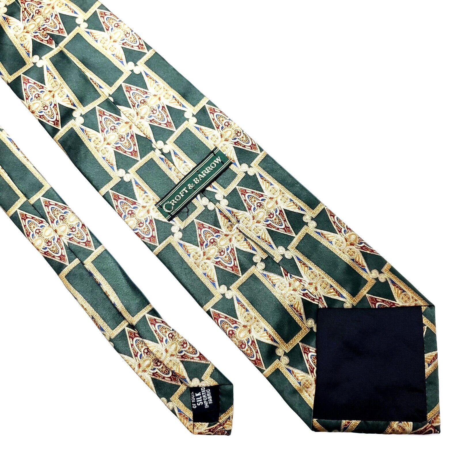 Croft & Barrow Croft & Barrow Silk Tie Print Green Geometric Short Wide Size ONE SIZE - 3 Thumbnail