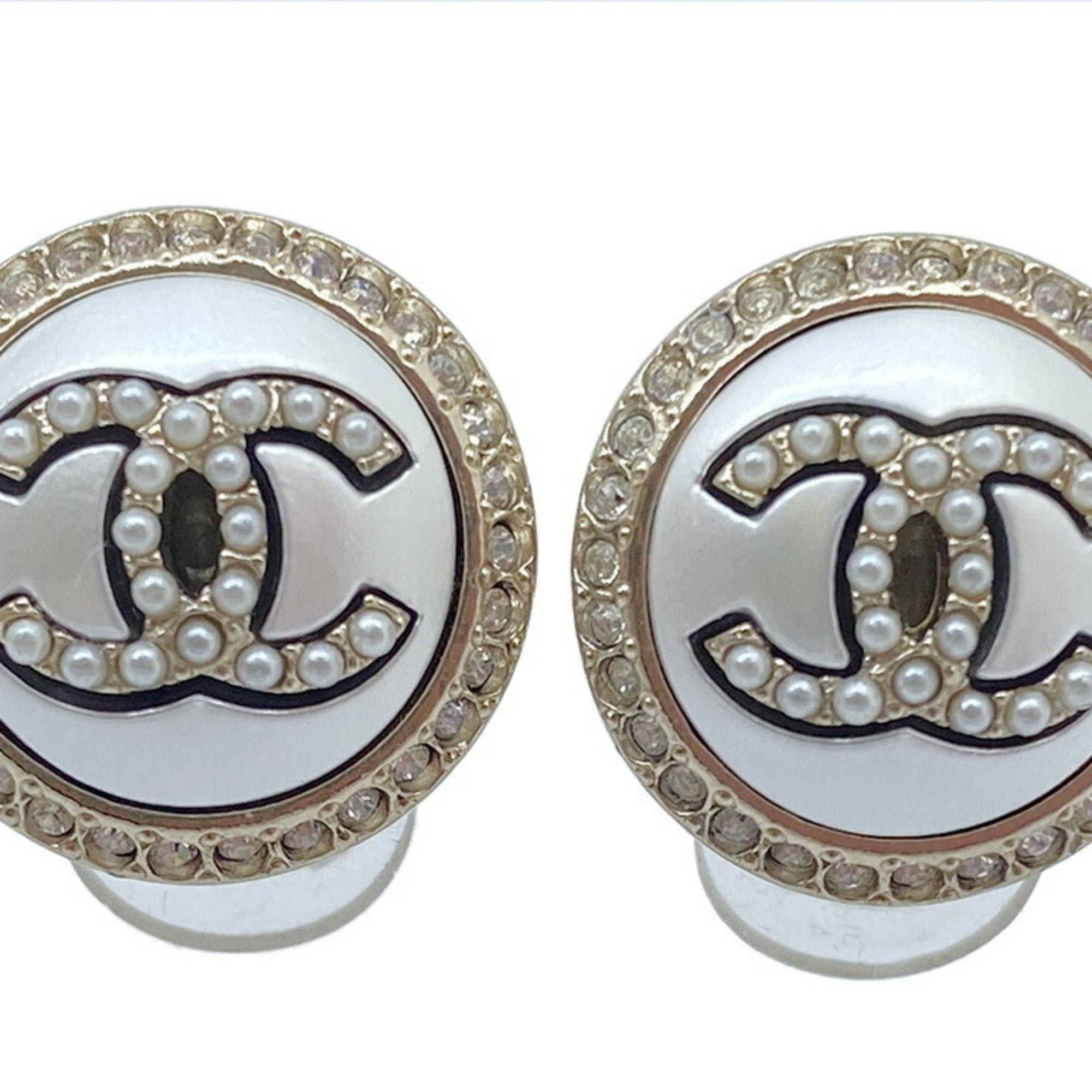 image of Chanel Earrings Pierced Round Rhinestone Pearl Coco Mark C20K Accessories Women in Gold