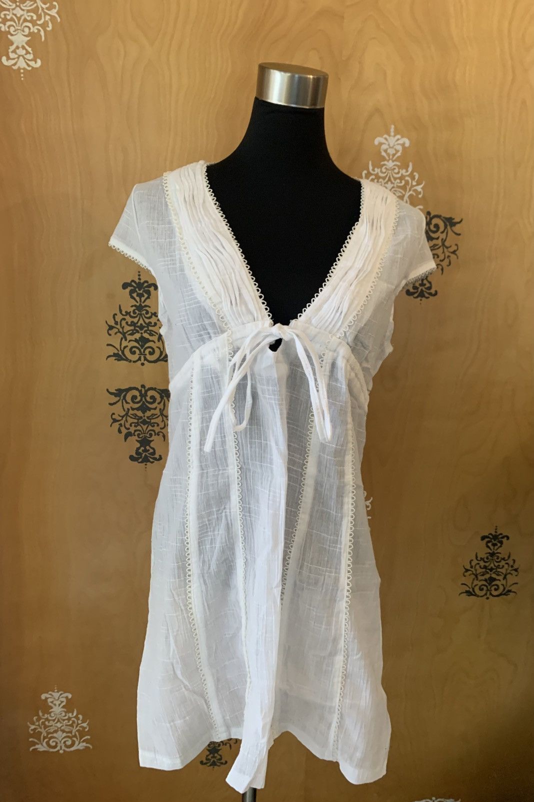 Vintage Vintage Y2K White Sheer Lace-Up Short Sleeve Tunic Top S/M Size M / US 6-8 / IT 42-44 - 8 Thumbnail