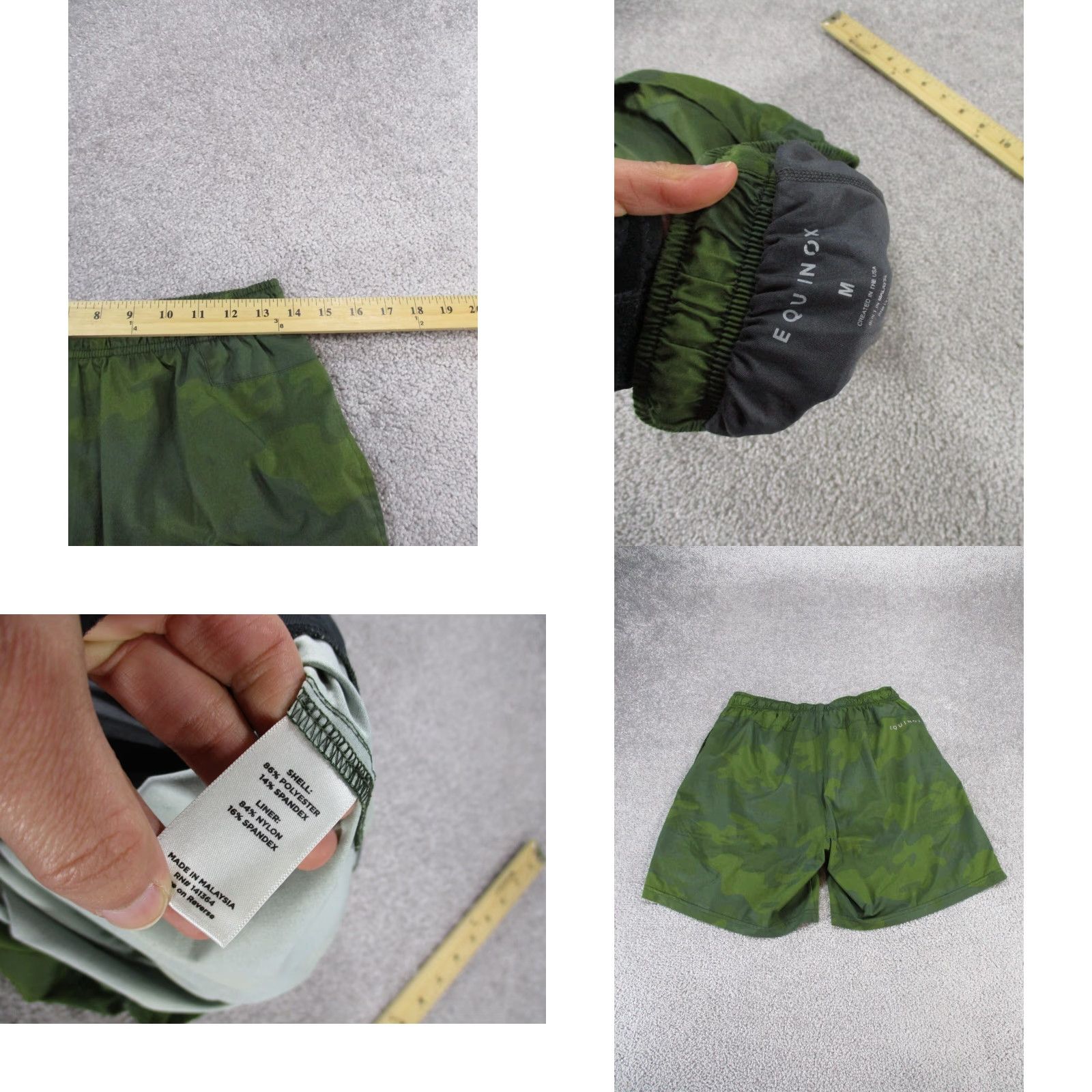 Vintage EQUINOX Men's Medium Green Camo Performance Shorts Athletic Lined Sports Size US 31 - 8 Thumbnail