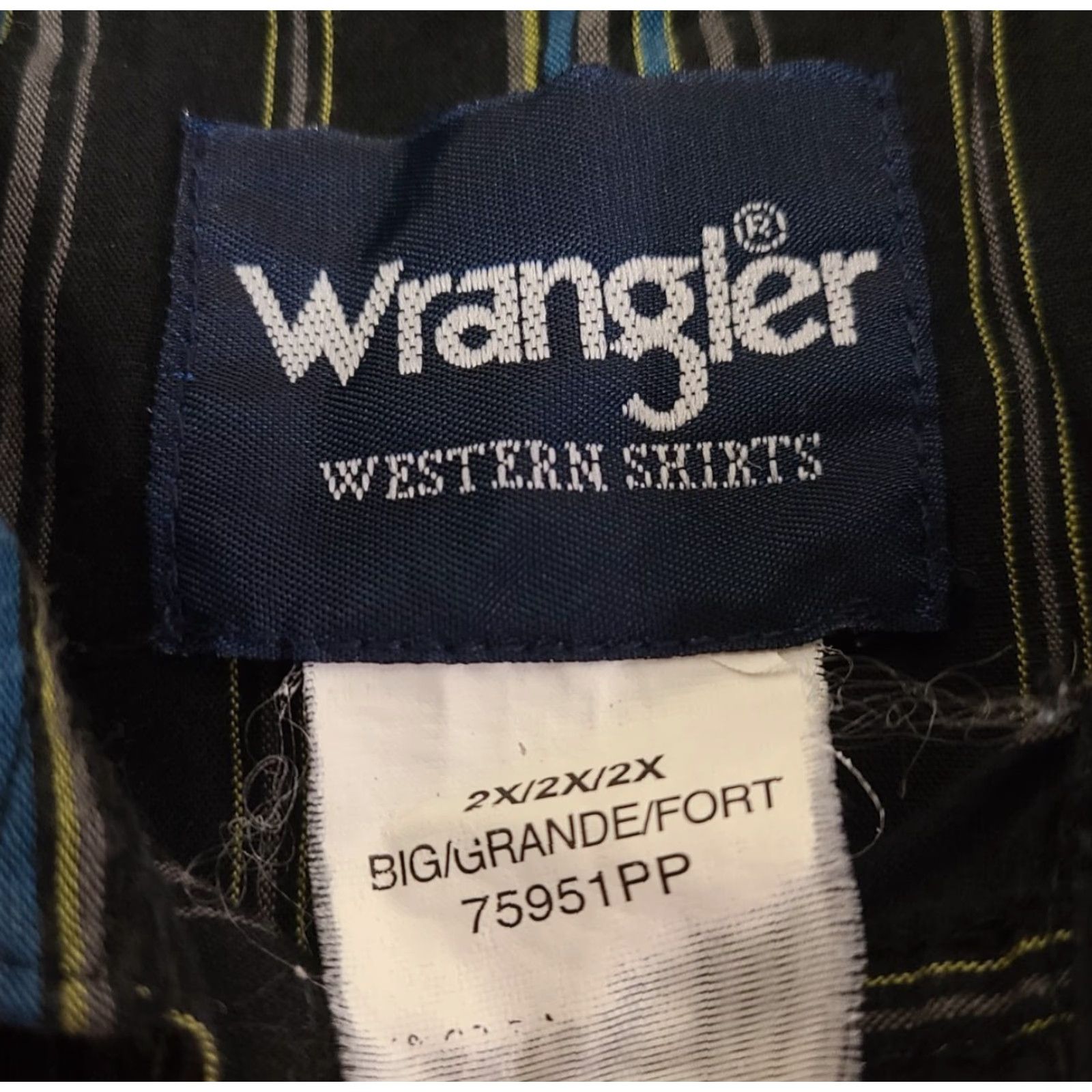 Wrangler Wrangler Shirt Adult Big 2X Black Blue Striped Western Wear Long Sleeve Mens Size US XXL / EU 58 / 5 - 3 Thumbnail