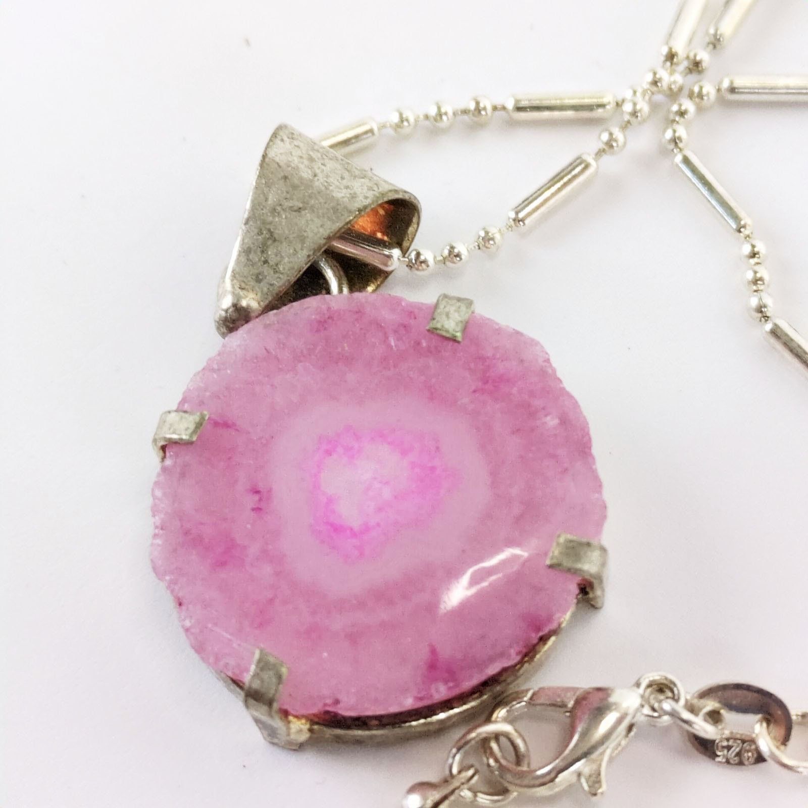 Other 925 Sterling Silver 18" Chain Necklace Pink Agate Pendant Size ONE SIZE - 10 Thumbnail