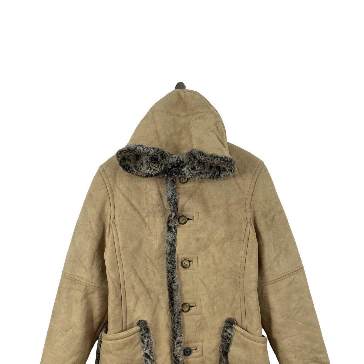 Vintage Vintage PPFM Faux Suede Shearling Hooded Coat Jacket Fur Size M / US 6-8 / IT 42-44 - 2 Thumbnail