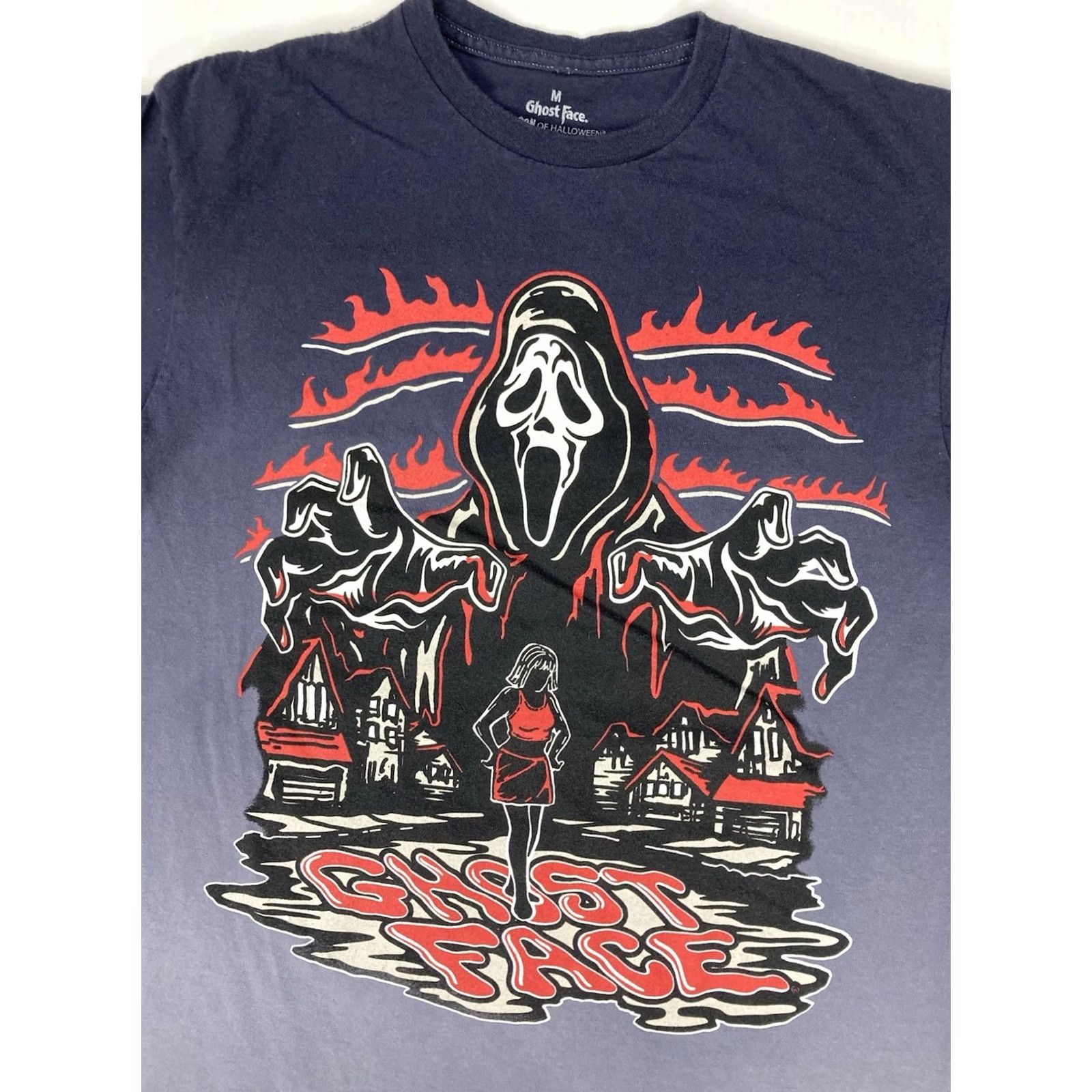 Vintage Ghost Face The Icon Of Halloween Graphic T-shirt Women Medium Blue Gradient T-Shirt Ghost Face Womens Size M / US 6-8 / IT 42-44 - 2 Thumbnail