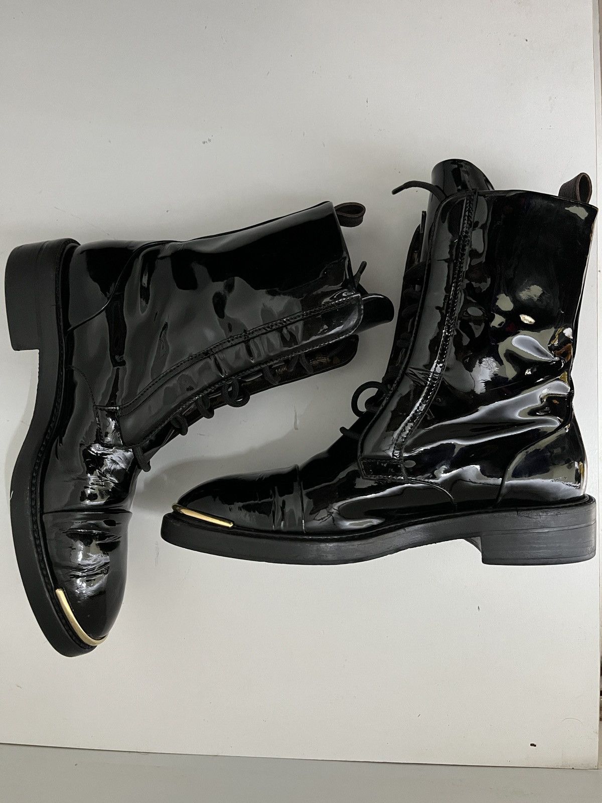 Louis Vuitton Louis Vuitton Patent Calfskin Monogram Macadam Combat Boots Size US 5.5 / IT 35.5 - 3 Thumbnail