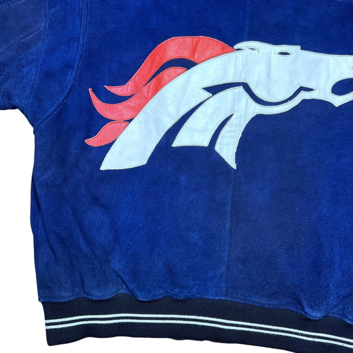 NFL × Vintage Vintage 1990s NFL Denver Broncos Blue Suede Zip Up Jacket Size US XL / EU 56 / 4 - 13 Thumbnail