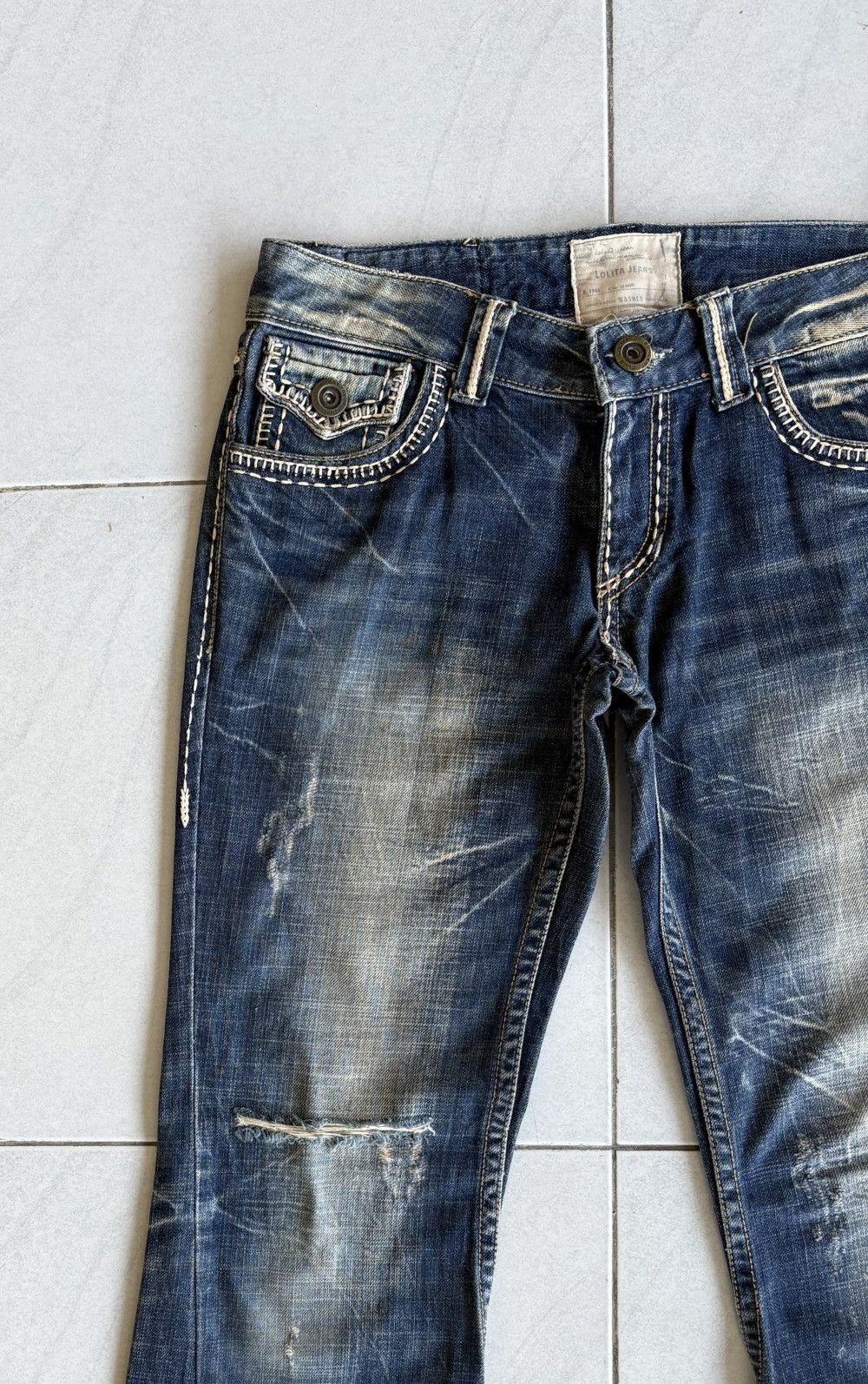Other Korean Lolita Flared Jeans Streetwear Distressed Denim Size US 33 - 5 Thumbnail