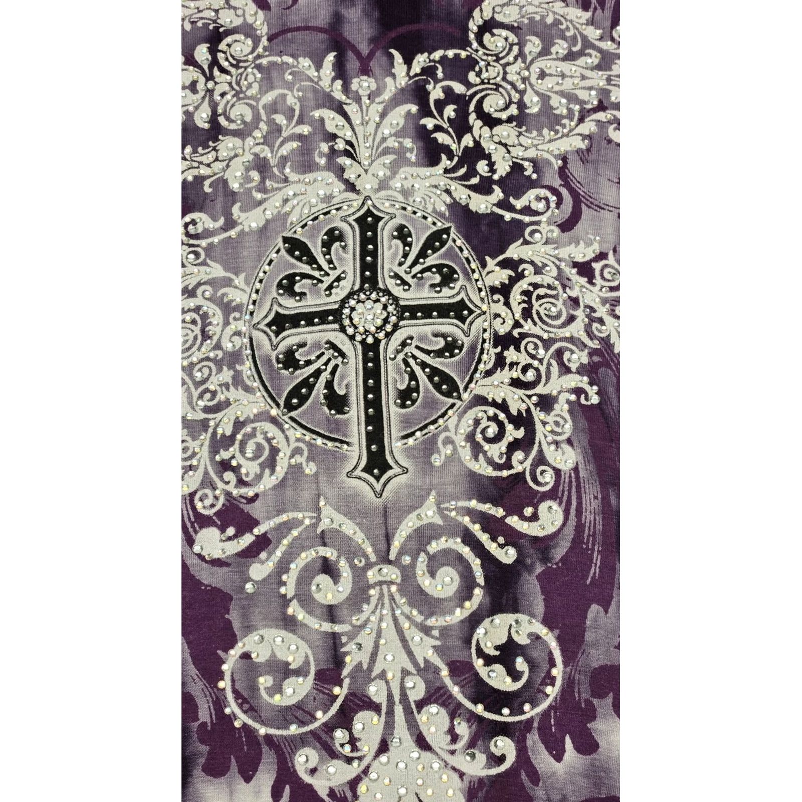 Vintage Y2K Women’s Lace Inserts Gothic Cross Rhinestones Royal Purple USA Small Shirt Womens Purple Lace Blouse Rhinestone USA 90s Gothic Size S / US 4 / IT 40 - 5 Thumbnail