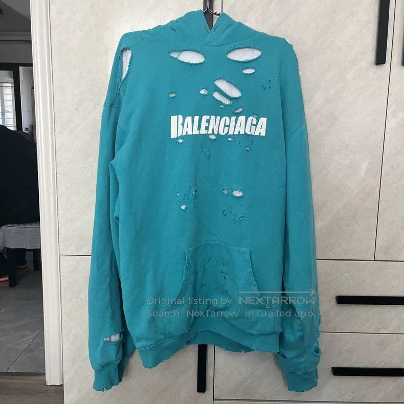 Balenciaga Balenciaga Teal Hole Sweatshirt Size US S / EU 44-46 / 1 - 1 Thumbnail