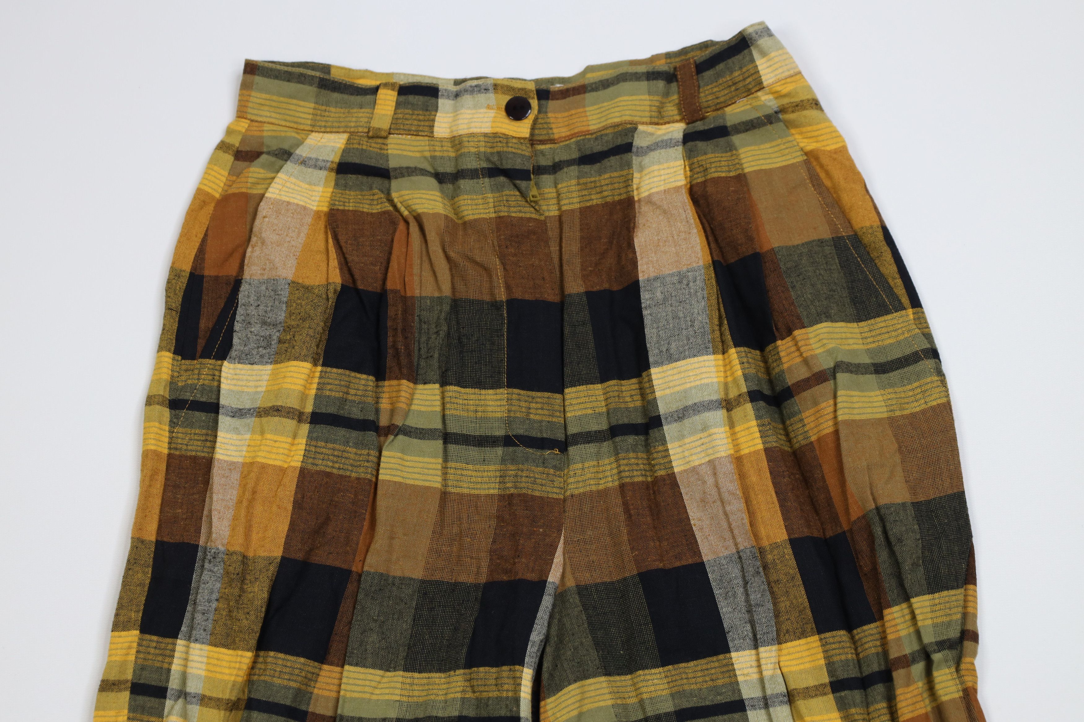 Vintage Vintage 70s Linen Blend Wide Leg Bell Bottoms Pants Plaid Size 26" / US 2 / IT 38 - 2 Thumbnail
