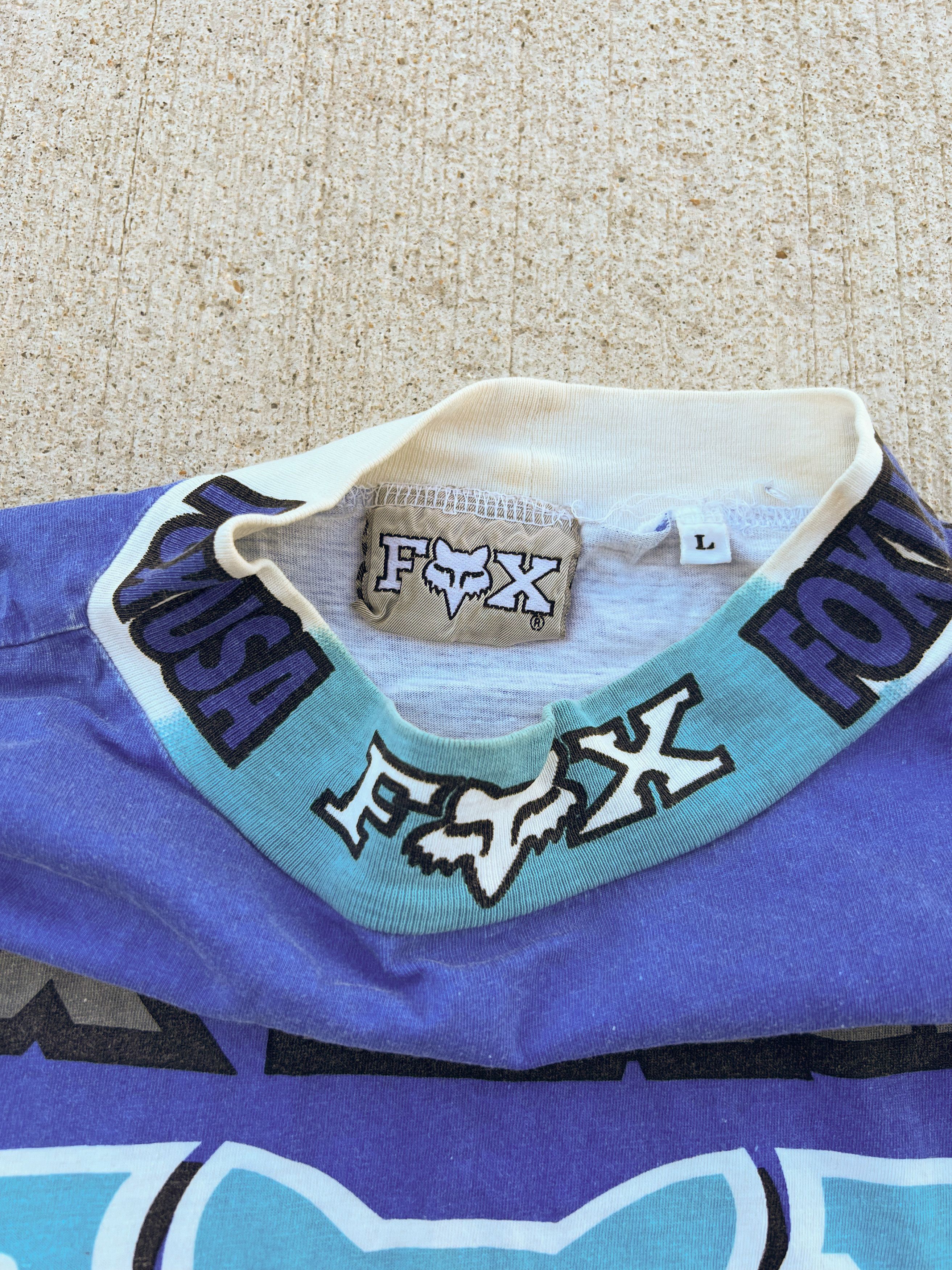 Vintage 90's Fox Racing Long Sleeve Blue and White Size US L / EU 52-54 / 3 - 3 Thumbnail