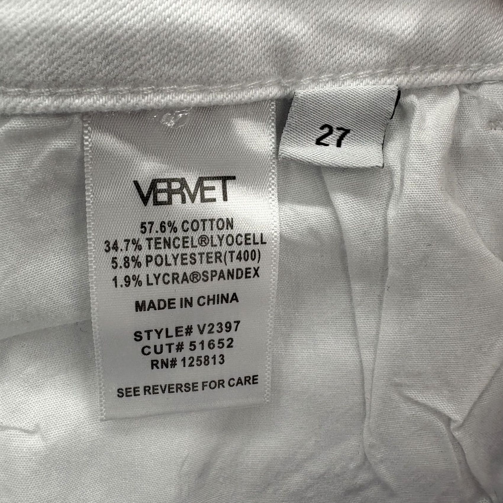 Denime Vervet Skinny Jeans Womens 27 Mid Rise White Distressed Raw Hem Stretch Denim Jeans Women 27in 5-Pocket Art Fringe Vintage No Size 27" / US 4 / IT 40 - 6 Thumbnail