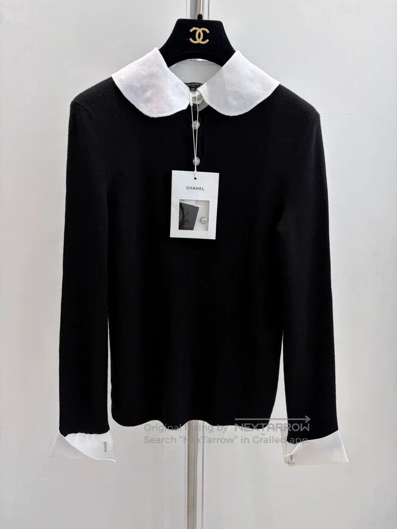 Chanel Chanel Black and white stitching doll collar woollen sweat Size S / US 4 / IT 40 - 1 Thumbnail