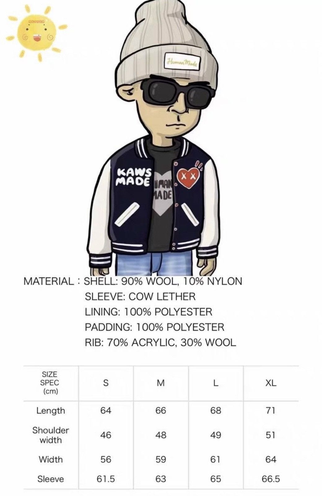 Human Made × Kaws Human Made x Kaws varsity jacket navy blue Size US L / EU 52-54 / 3 - 10 Thumbnail