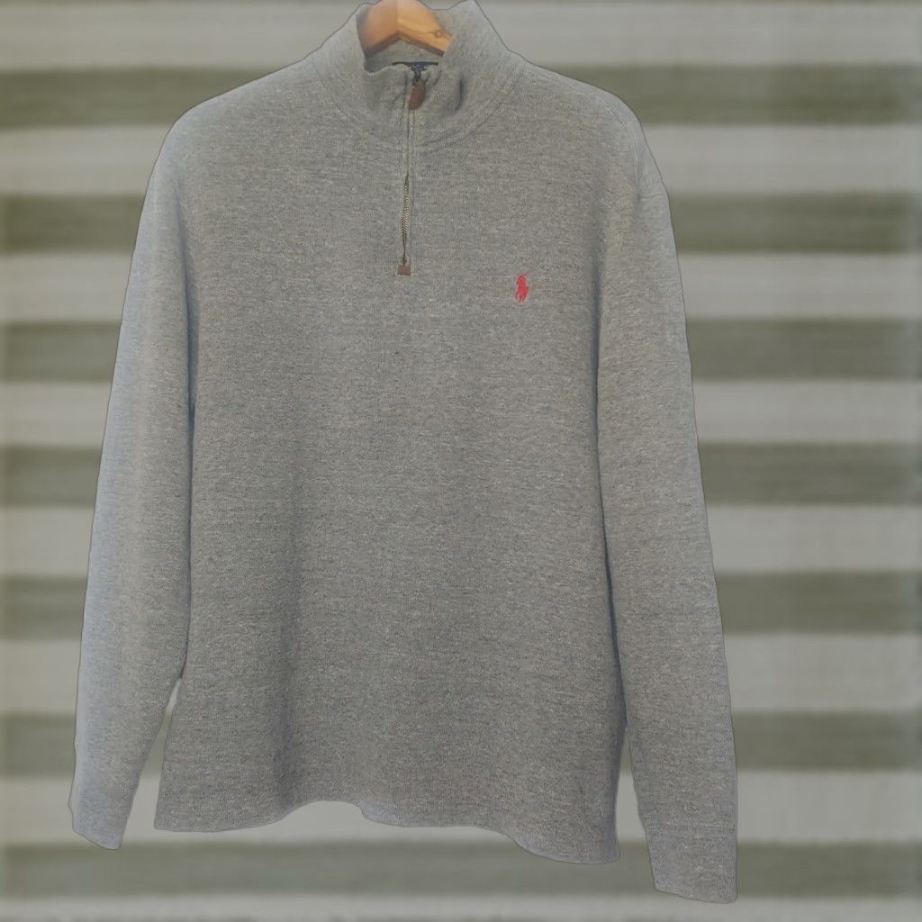 Polo Ralph Lauren Polo Ralph Lauren Shirt Men XL Long Sleeve Gray Ribbed Knit Red Pony 1/4 Zip Size US XL / EU 56 / 4 - 1 Thumbnail