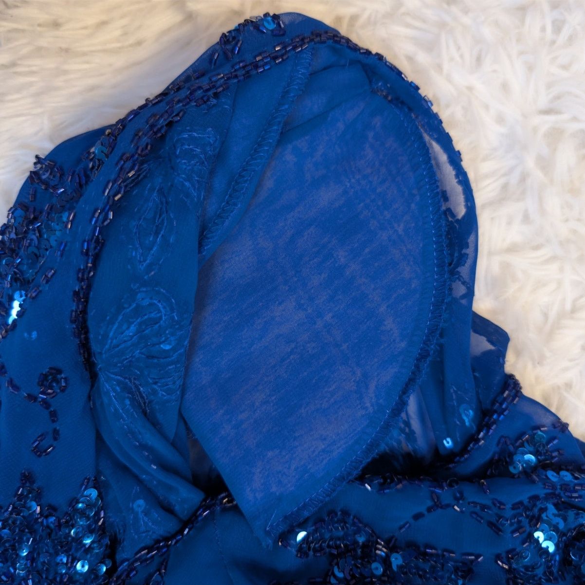 Vintage Vintage 80s Blue Sequin Beaded Silk Sheer Crop Top Floral Size S / US 4 / IT 40 - 7 Thumbnail