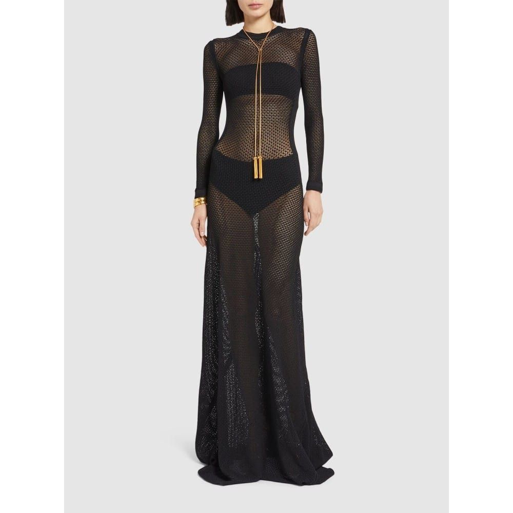 Tom Ford o1loc1c1225 ACK590 Openwork Viscose Long Dress in Black Size XS / US 0-2 / IT 36-38 - 2 Thumbnail