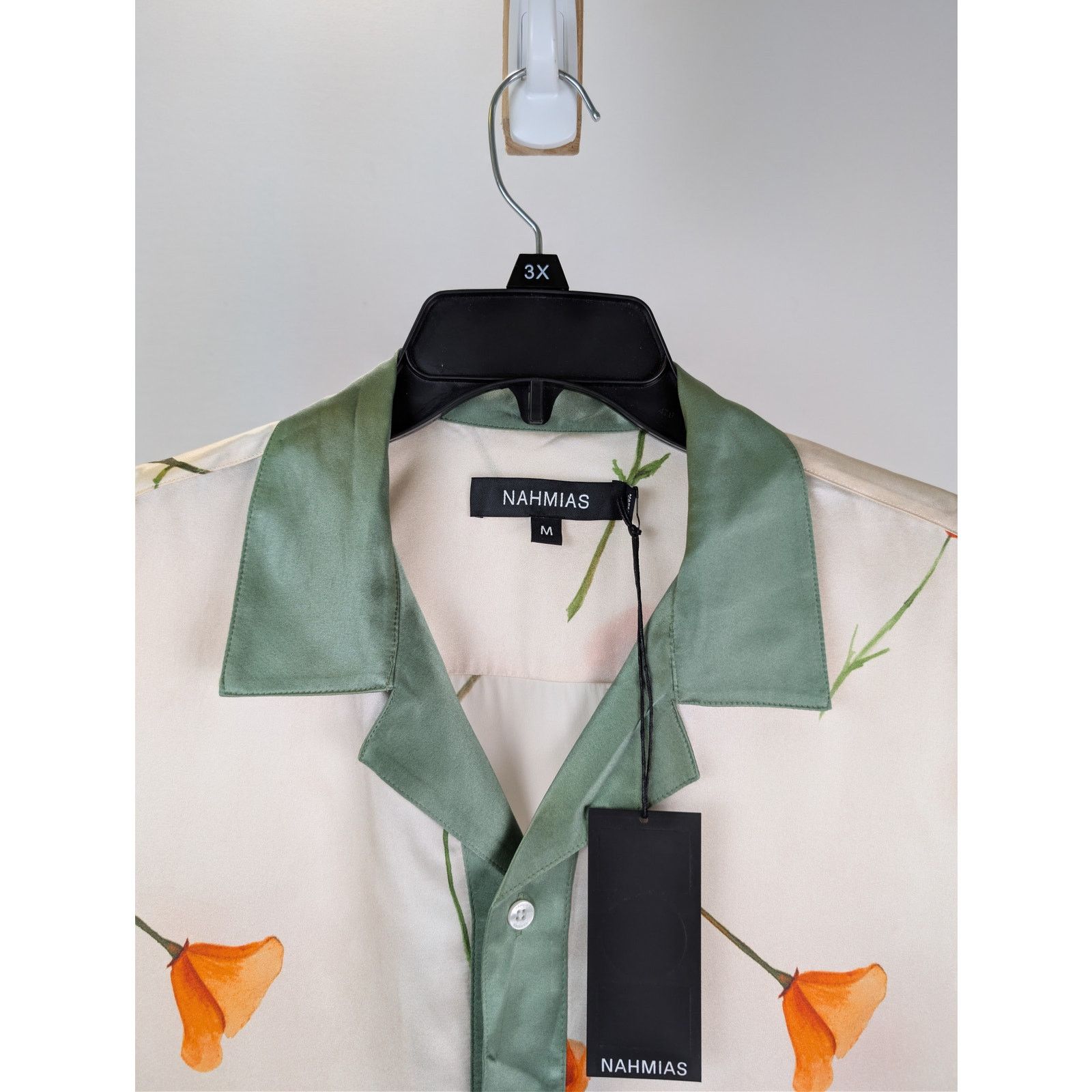 Nahmias o1rshd1 CC20 Colorblock Poppy Short Sleeve Silk Shirt Ivory Size US M / EU 48-50 / 2 - 7 Thumbnail