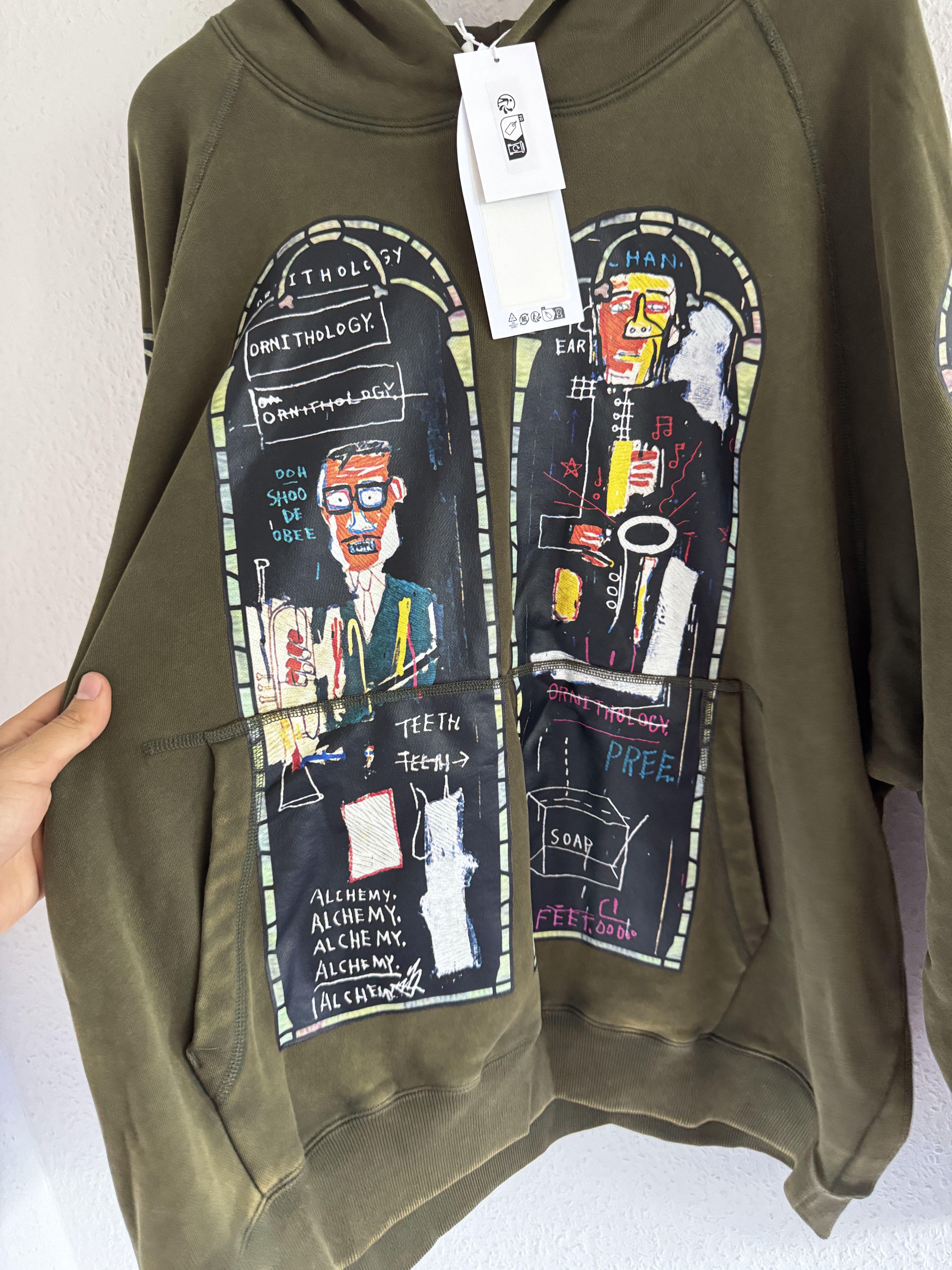 H&M × Jean-Michel Basquiat × Who Decides War Olive Graphic Hooded Sweatshirt Size US XXL / EU 58 / 5 - 10 Thumbnail